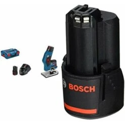 Bosch Professional GKF 12V-8 Rifilatore A Batteria, 2 Batterie Da 3.0 Ah, Caricabatteria, Valigetta L-BOXX, 12 V, Codolo Per Testa Di Fresatura 8 Mm + 1600Z0002X Li-Ion Batteria, 12 V, 2.0 Ah, O-B