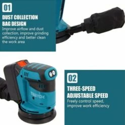 Levigatrice Orbitale Wireless, Levigatrice Elettrica Casuale Compatibile Con Batteria Makita 18V, Con Carta Vetrata Da 125 Mm 4 Pezzi 2 Batterie E Caricabatterie Da 3000 MAh, Per Levigatura Della Luci -Makitae Outlet 94076463 4