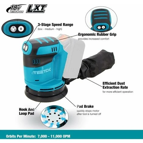 Lucidatrice Per Levigatrice Orbitale, 18v LXT Al Litio Ø 125mm Adatta Per Batteria Makita, Con 4 Pezzi Di Carta Vetrata + 2 Batterie Da 5,5 Ah + Caricatore DC18RC), Per Makita DBO180Z 2 Lucidatrice Per Levigatrice Orbitale, 18v LXT Al Litio Ø 125mm Adatta Per Batteria Makita, Con 4 Pezzi Di Carta Vetrata + 2 Batterie Da 5,5 Ah + Caricatore DC18RC), Per Makita DBO180Z - immagine 2