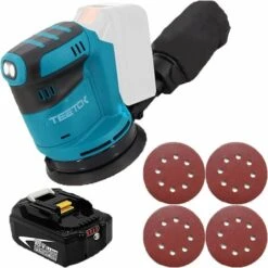 Levigatrice Orbitale Casuale Senza Fili Levigatrice Elettrica Casuale Compatibile Con Batteria Makita 18V Con 125 Mm 4 Pezzi Di Carta Vetrata 2 Batterie Da 5,5 Ah Per La Levigatura Della Lucidatura De