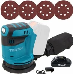 Levigatrice Orbitale Wireless, Levigatrice Elettrica Casuale Compatibile Con Batteria Makita Da 18 V, Con Carta Vetrata Da 125 Mm 4 Pezzi, Batterie E Caricabatterie 1X 3,0 Ah, Per Levigatura Della Luc