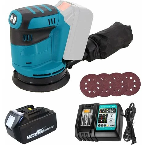 Smerigliatrice A Batteria, Sostituzione Per Makita Con Batteria 1x5500mAh E Caricabatterie DC18RC, 18V 3 Livelli Di Potenza Di 7500-12000/min, Carta Vetrata 4PCS 1 Smerigliatrice A Batteria, Sostituzione Per Makita Con Batteria 1x5500mAh E Caricabatterie DC18RC, 18V 3 Livelli Di Potenza Di 7500-12000/min, Carta Vetrata 4PCS