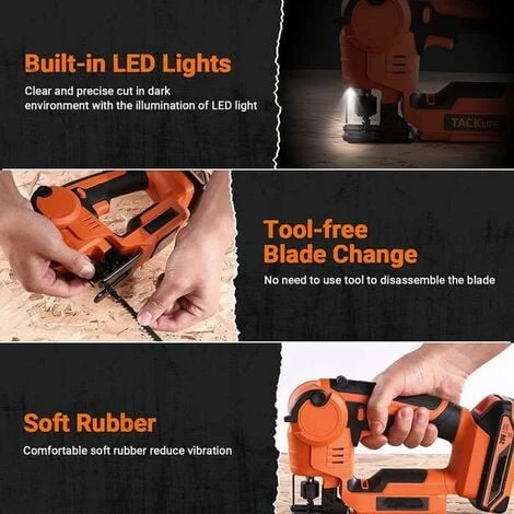 TACKLIFE Seghetto Alternativo A Batteria 18V, 2 Modalità Di Taglio, 0-2700 RPM Velocità Regolabile, Seghetto Leggero E Versatile Con 6 Lame Per Taglio Di Legno, Tubo In PVC, Rami, Metallo- TLJS02D 1 TACKLIFE Seghetto Alternativo A Batteria 18V, 2 Modalità Di Taglio, 0-2700 RPM Velocità Regolabile, Seghetto Leggero E Versatile Con 6 Lame Per Taglio Di Legno, Tubo In PVC, Rami, Metallo- TLJS02D