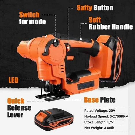 TACKLIFE Seghetto Alternativo A Batteria 18V, 2 Modalità Di Taglio, 0-2700 RPM Velocità Regolabile, Seghetto Leggero E Versatile Con 6 Lame Per Taglio Di Legno, Tubo In PVC, Rami, Metallo- TLJS02D 3 TACKLIFE Seghetto Alternativo A Batteria 18V, 2 Modalità Di Taglio, 0-2700 RPM Velocità Regolabile, Seghetto Leggero E Versatile Con 6 Lame Per Taglio Di Legno, Tubo In PVC, Rami, Metallo- TLJS02D - immagine 3