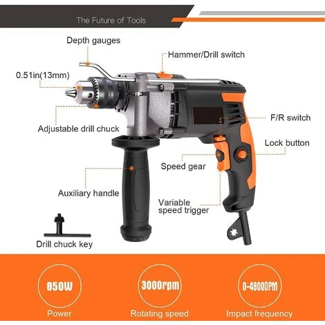 TACKLIFE Trapano A Percussione, 850 W, 3000 RPM, Trapano Elettrico Con Vari Accessori E Valigetta Portatile, Martello Trapano 2 Funzioni In 1, Impugnatura Girevole A 360°-PID03B 2 TACKLIFE Trapano A Percussione, 850 W, 3000 RPM, Trapano Elettrico Con Vari Accessori E Valigetta Portatile, Martello Trapano 2 Funzioni In 1, Impugnatura Girevole A 360°-PID03B - immagine 2