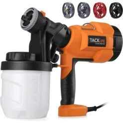 TACKLIFE Pistola A Spruzzo, Pistola Per Vernice Elettrica Con Flusso Massimo Di 800ml/min, 3 Modalità E 4 Ugelli Per Spruzzatura, Pistola Per Verniciatura HVLP Con Contenitore Da 900ml SGP15AC