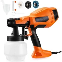TACKLIFE Pistola A Spruzzo, Pistola Per Vernice Elettrica HVLP 500 W Con 3 Ugelli In Rame Inclusi E 3 Modalità Di Nebulizzazione Di Vernice Max 100 DIN/S, Contenitore 800 Ml-TLPS80A