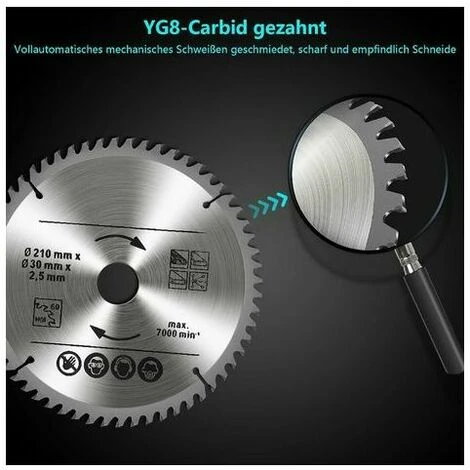 Set Di 3 Lame Per Sega Circolare In Carburo Di Tungsteno, 24T 48T 60T TCT Sah Per Legno Metallo E Alluminio (210 X 30 Mm) 3 Set Di 3 Lame Per Sega Circolare In Carburo Di Tungsteno, 24T 48T 60T TCT Sah Per Legno Metallo E Alluminio (210 X 30 Mm) - immagine 3