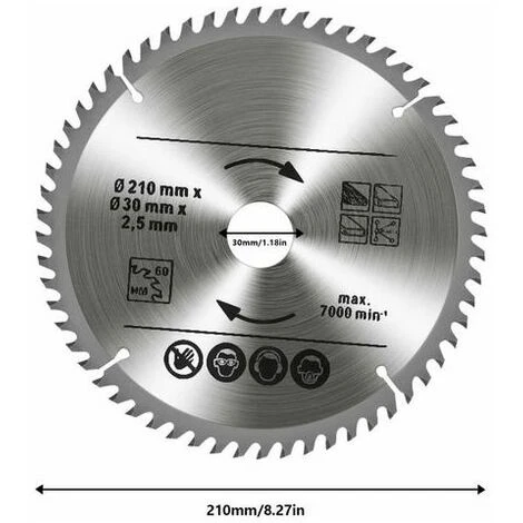 Set Di 3 Lame Per Sega Circolare In Carburo Di Tungsteno, 24T 48T 60T TCT Sah Per Legno Metallo E Alluminio (210 X 30 Mm) 5 Set Di 3 Lame Per Sega Circolare In Carburo Di Tungsteno, 24T 48T 60T TCT Sah Per Legno Metallo E Alluminio (210 X 30 Mm) - immagine 5