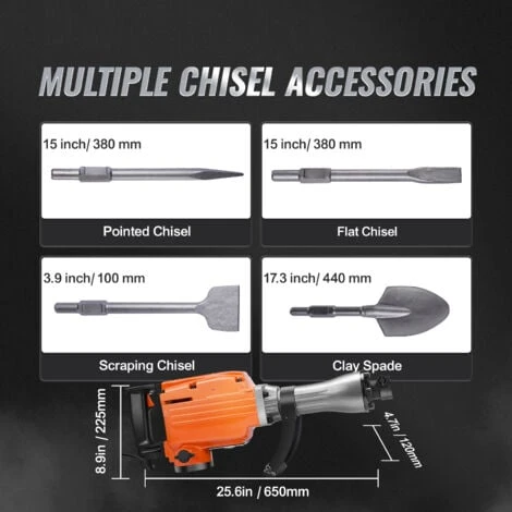 VEVOR Martello Demolitore Per Calcestruzzo 2200W 4 Punte A Scalpello Per 1350 BPM, Kit Di Martello Demolitore Elettrico 220V Per Lavorazione Su Cemento Mattoni Piastrelle Demolizione Per Muro 2200W 2 VEVOR Martello Demolitore Per Calcestruzzo 2200W 4 Punte A Scalpello Per 1350 BPM, Kit Di Martello Demolitore Elettrico 220V Per Lavorazione Su Cemento Mattoni Piastrelle Demolizione Per Muro 2200W - immagine 2