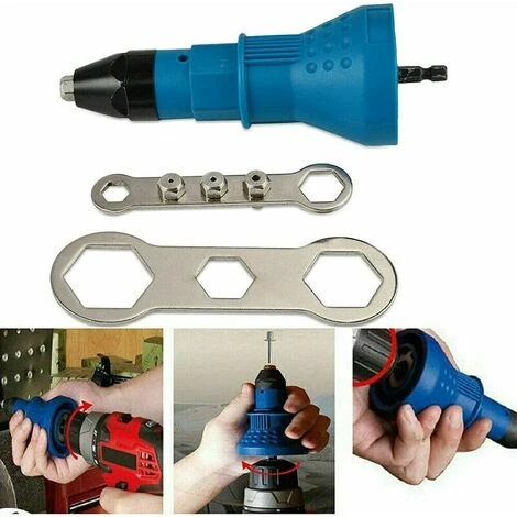 Pistola Per Rivetti A Batteria Kit Di Utensili Per Trapano Per Rivetti Elettrici Adattatore Per Rivettatrice Inserto Per Dado Accessori Per Elettroutensili A Mano (Blu), 4 Pistola Per Rivetti A Batteria Kit Di Utensili Per Trapano Per Rivetti Elettrici Adattatore Per Rivettatrice Inserto Per Dado Accessori Per Elettroutensili A Mano (Blu), - immagine 4