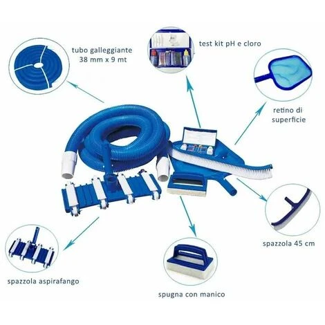 Set Accessori Per Pulizia E Manutenzione Piscina - 6 Pezzi - Con Tubo, Spazzola, Retino, Spugna E Test Kit PH E Cloro 2 Set Accessori Per Pulizia E Manutenzione Piscina - 6 Pezzi - Con Tubo, Spazzola, Retino, Spugna E Test Kit PH E Cloro - immagine 2