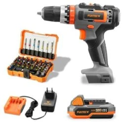 Trapano A Percussione A Batteria E1SBS20 SET Incl. Batteria Caricatore E Set Di Punte FUXTEC