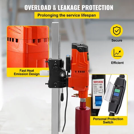 VEVOR Macchina Per Carotaggio Con Base Rotabile A 45 Gradi, Trapano A Colonna 4800w, Trapano A Colonna Da Banco, Con Ingresso In Rame, Core Drill Rig, Usato Nella Perforazione Di Cemento Armato 5 VEVOR Macchina Per Carotaggio Con Base Rotabile A 45 Gradi, Trapano A Colonna 4800w, Trapano A Colonna Da Banco, Con Ingresso In Rame, Core Drill Rig, Usato Nella Perforazione Di Cemento Armato - immagine 5