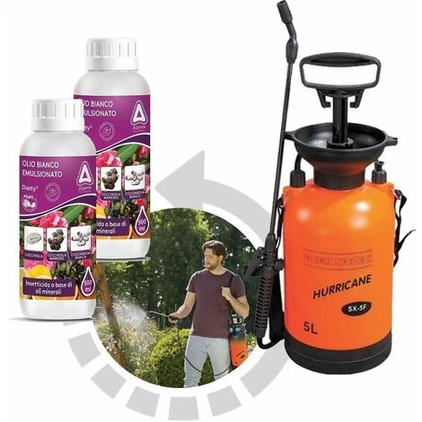 Set Anti-cocciniglia Piante Con Olio Bianco Emulsionato DUSTY 500 Ml + Pompa A Pressione 5 L 1 Set Anti-cocciniglia Piante Con Olio Bianco Emulsionato DUSTY 500 Ml + Pompa A Pressione 5 L